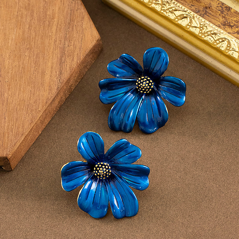 超仙甜美精緻仙女風烤漆立體花朵耳釘耳環溫柔氣質高級感銀針耳飾