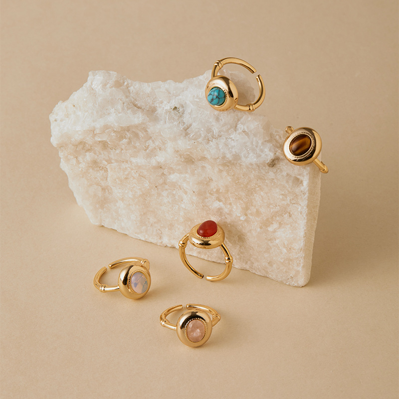 松石戒指虎眼石食指戒開口設計可疊戴個性復古可調節指環