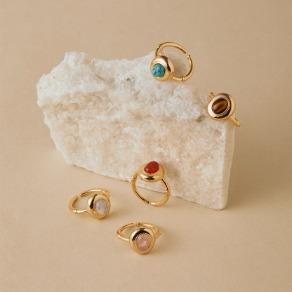 松石戒指虎眼石食指戒開口設計可疊戴個性復古可調節指環