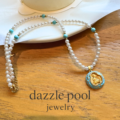 無量佛绿松石珍珠項鏈｜新年轉運｜國風項鏈長50公分