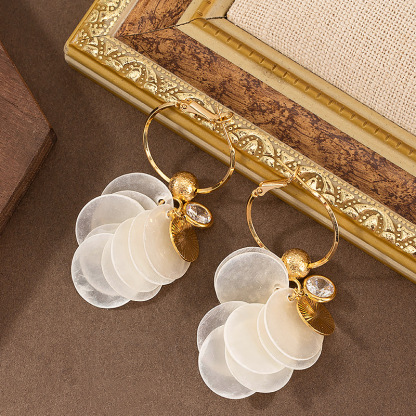 超仙甜美波西米亞海邊度假風圓形貝殼流蘇耳環女圓臉顯瘦銀針耳飾