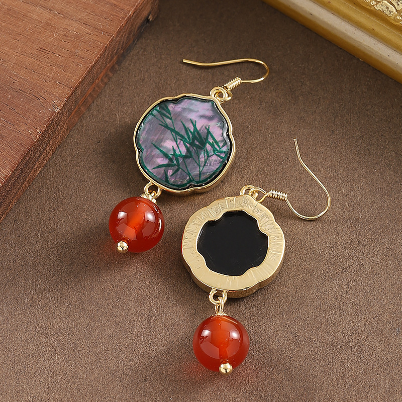 vintage古風貝殼瑪瑙流蘇耳環輕奢優雅高級感顯臉瘦耳飾女