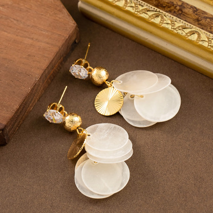 超仙甜美幾何圓形貝殼流蘇耳環輕奢氣質高級感大臉顯瘦耳飾女