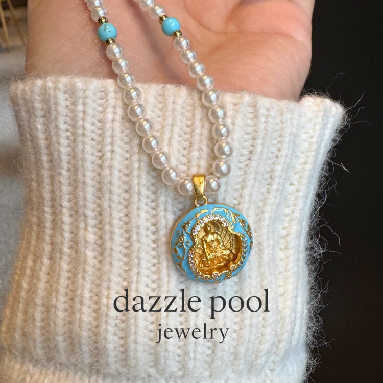 無量佛绿松石珍珠項鏈｜新年轉運｜國風項鏈長50公分