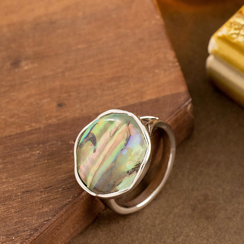 法式復古優雅中古風不規則天然鮑魚貝殼戒指小衆設計手飾