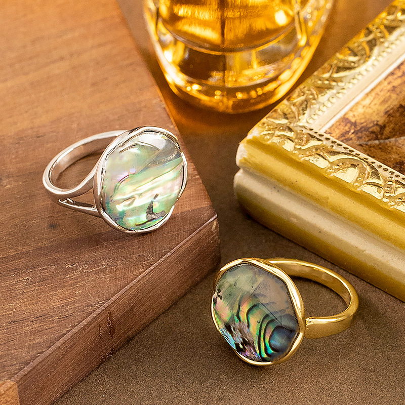 法式復古優雅中古風不規則天然鮑魚貝殼戒指小衆設計手飾