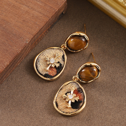 虎眼石马毛豹纹耳环高级感新潮简约气质银针耳饰