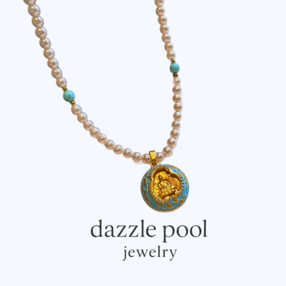 無量佛绿松石珍珠項鏈｜新年轉運｜國風項鏈長50公分