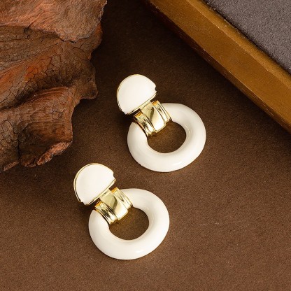 法式復古優雅中古風滴釉幾何圓圈耳墜耳環小衆氣質高級感銀針耳飾