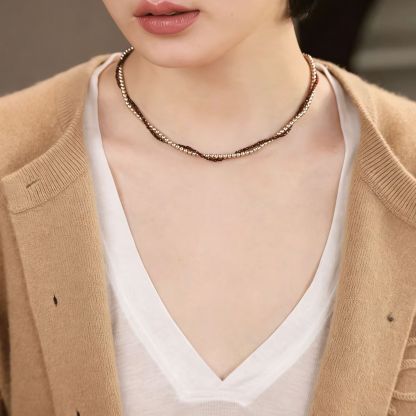 焦糖色·雙圈纏繞珍珠項鍊