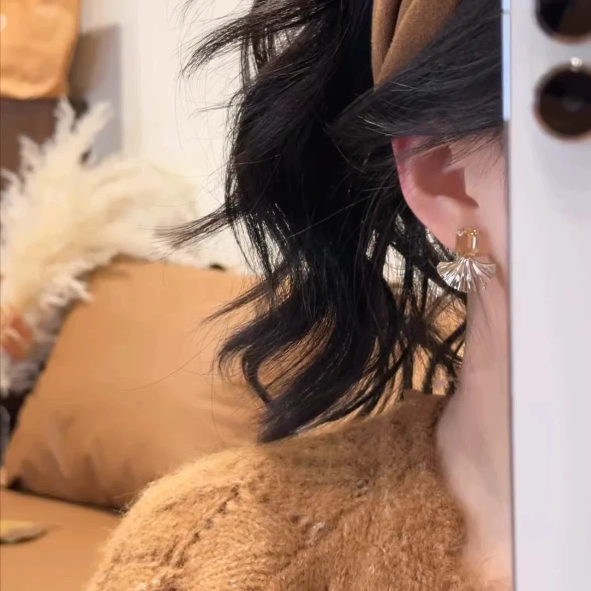 水鑽銀杏葉耳墜