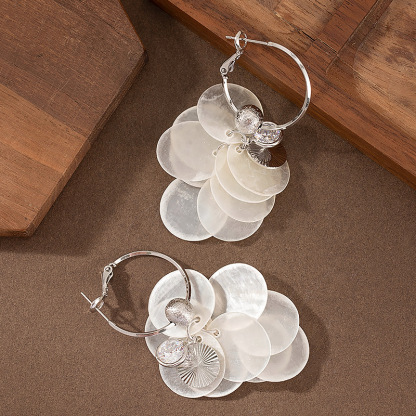 超仙甜美波西米亞海邊度假風圓形貝殼流蘇耳環女圓臉顯瘦銀針耳飾