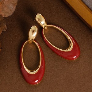 法式優雅復古滴油鏤空幾何橢圓耳環個性設計感銀針耳飾