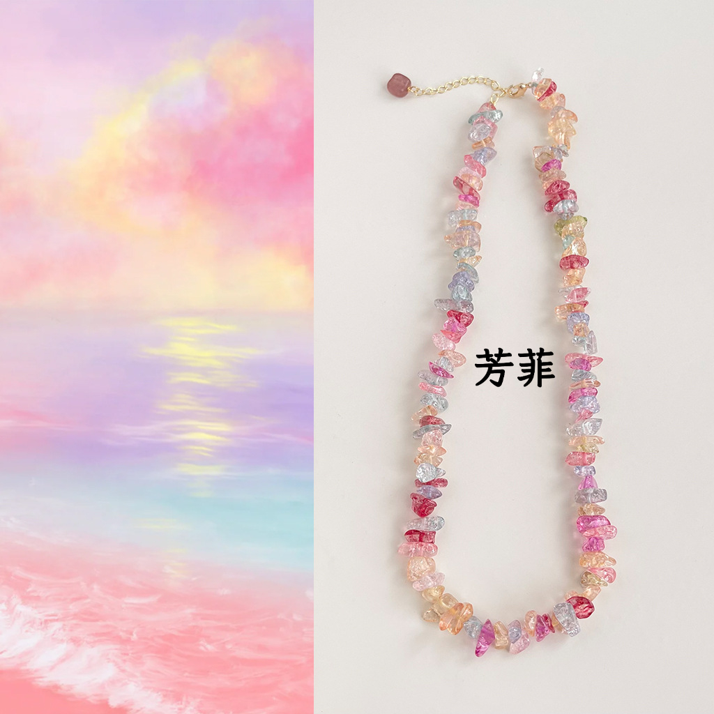 芳菲｜手工多巴胺彩色水晶碎石項鍊｜國風系列長40