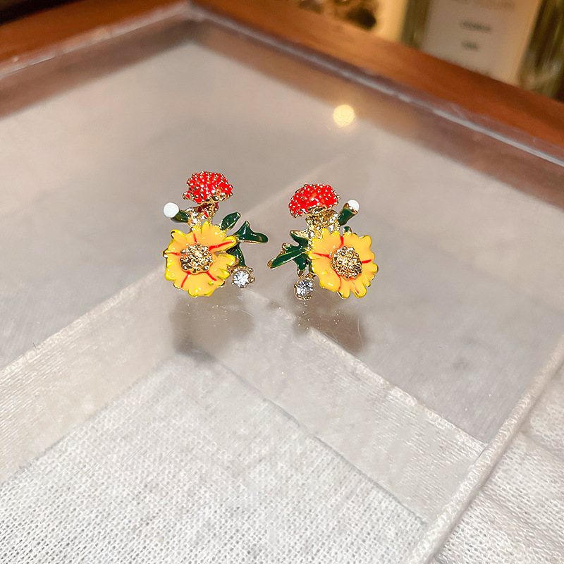 莫奈花园油画风爱心花朵珍珠耳环时尚气质耳钉法式甜美小清新耳饰