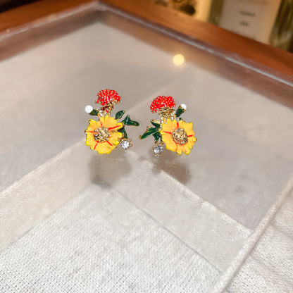 莫奈花园油画风爱心花朵珍珠耳环时尚气质耳钉法式甜美小清新耳饰