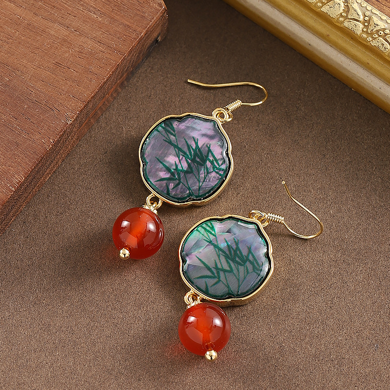 vintage古風貝殼瑪瑙流蘇耳環輕奢優雅高級感顯臉瘦耳飾女