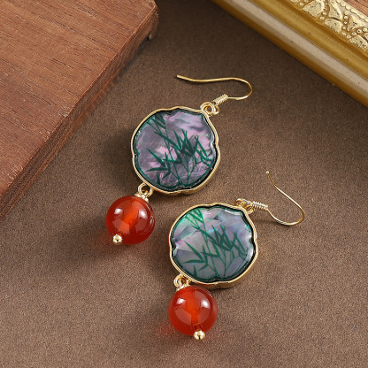 vintage古風貝殼瑪瑙流蘇耳環輕奢優雅高級感顯臉瘦耳飾女