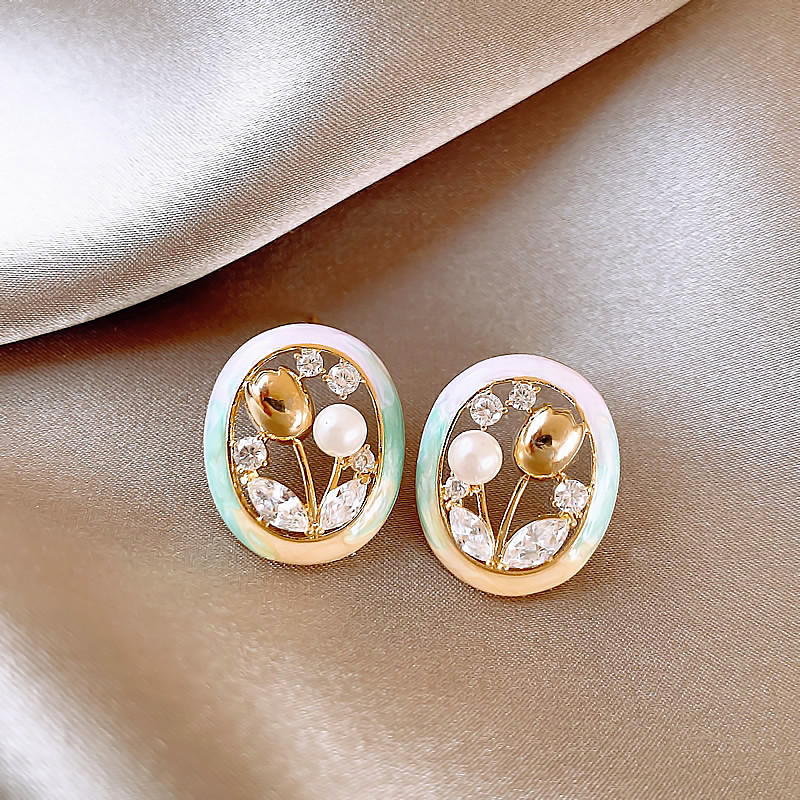 莫奈花园油画风爱心花朵珍珠耳环时尚气质耳钉法式甜美小清新耳饰