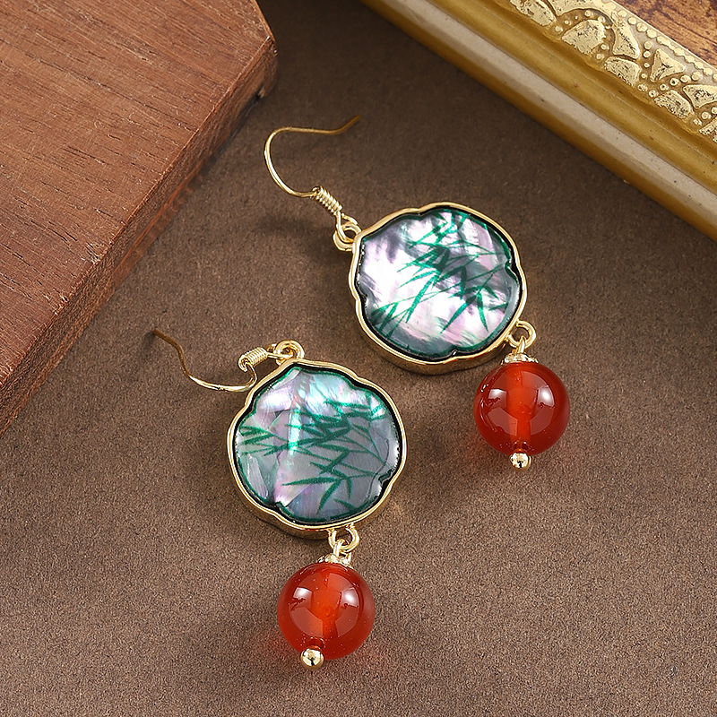 vintage古風貝殼瑪瑙流蘇耳環輕奢優雅高級感顯臉瘦耳飾女