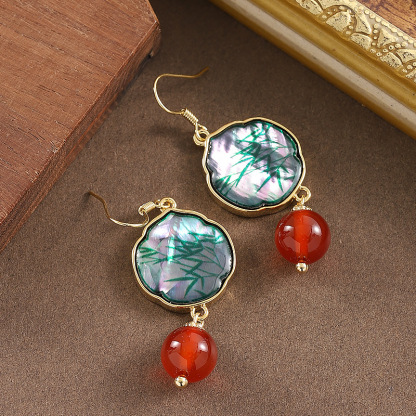 vintage古風貝殼瑪瑙流蘇耳環輕奢優雅高級感顯臉瘦耳飾女