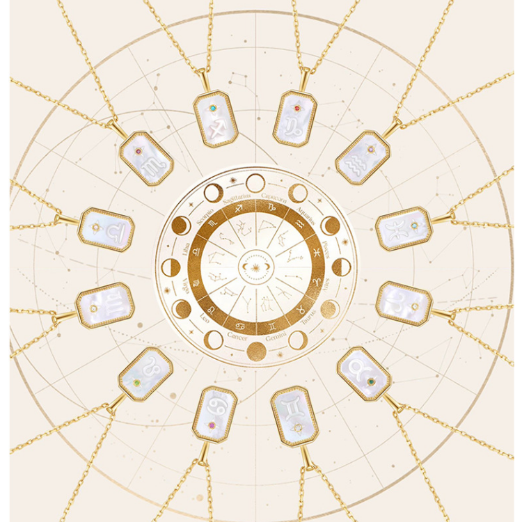 十二星座印记浮雕鎖骨鍊 開運項鍊 長40公分