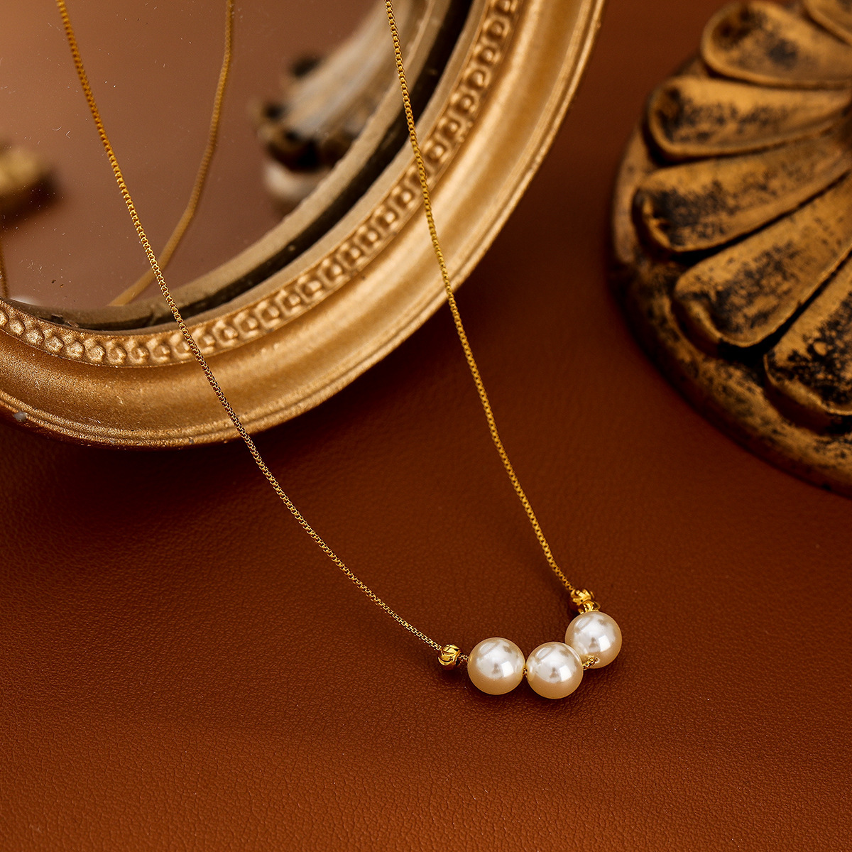 三颗珍珠项链吊坠｜高级感锁骨链｜可调节链条饰品