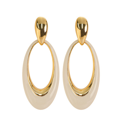 法式優雅復古滴油鏤空幾何橢圓耳環個性設計感銀針耳飾