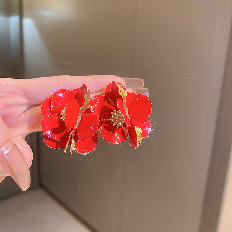 莫奈花园油画风爱心花朵珍珠耳环时尚气质耳钉法式甜美小清新耳饰