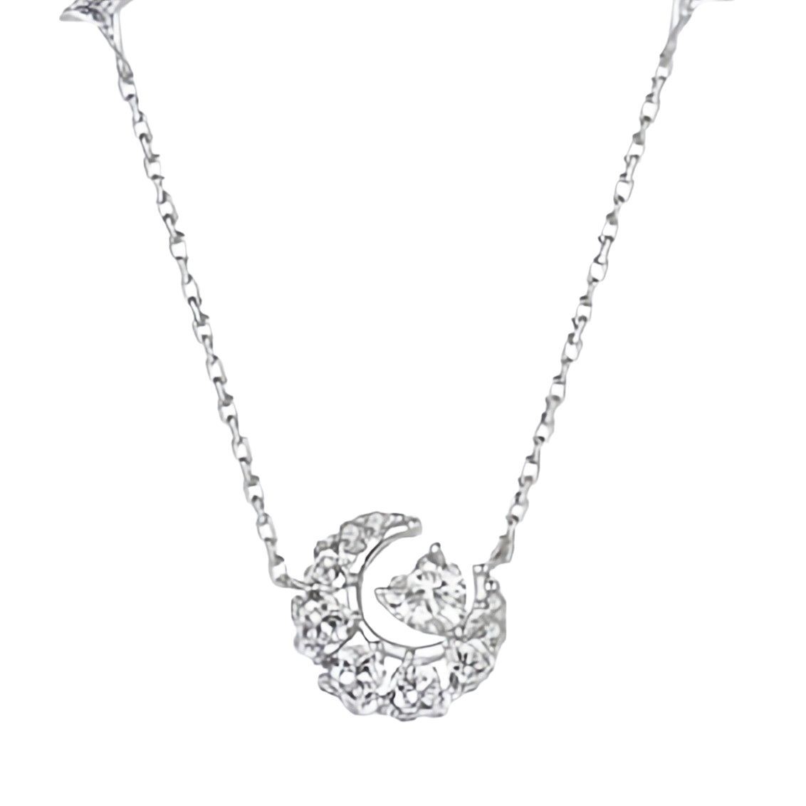 幻夢心月項鍊｜愛心粉鑽星月鎖骨鏈｜