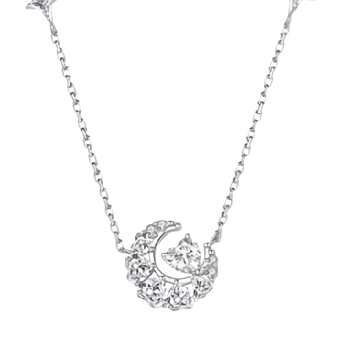 幻夢心月項鍊｜愛心粉鑽星月鎖骨鏈｜