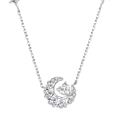 幻夢心月項鍊｜愛心粉鑽星月鎖骨鏈｜