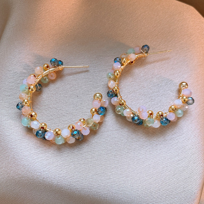 莫奈花园油画风爱心花朵珍珠耳环时尚气质耳钉法式甜美小清新耳饰