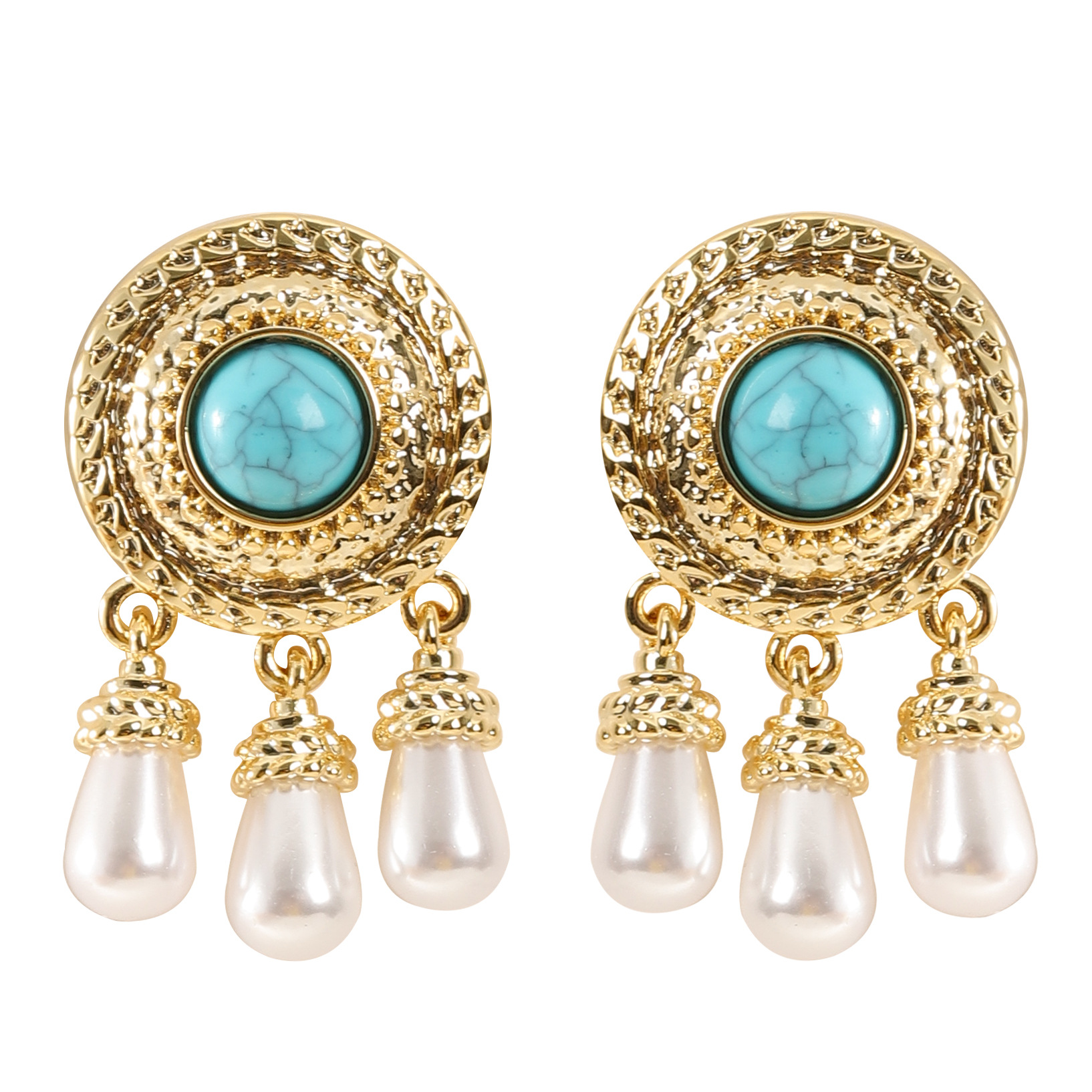 國潮復古民族風藍松石珍珠吊墜流蘇耳環女輕奢高級感個性銀針耳飾