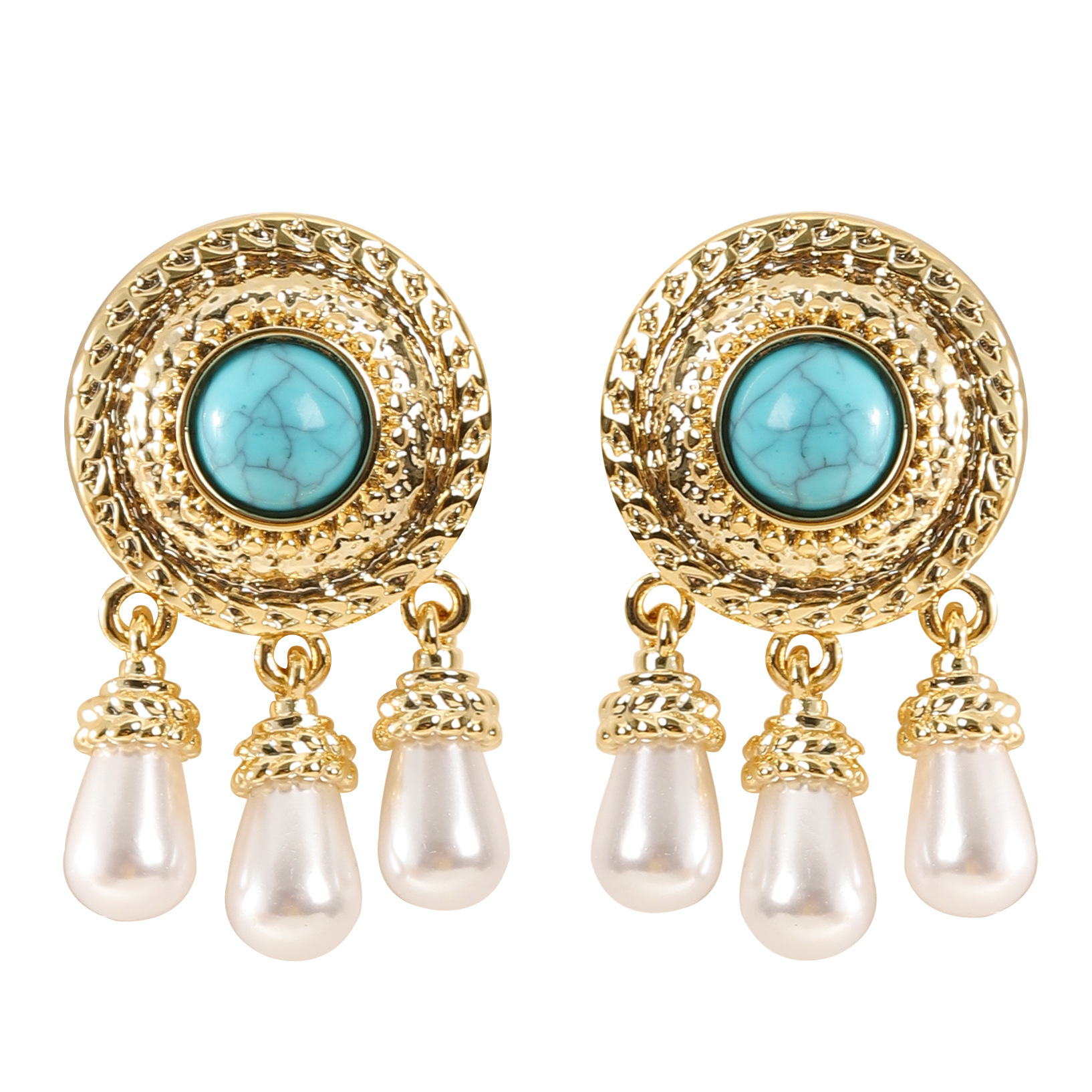 國潮復古民族風藍松石珍珠吊墜流蘇耳環女輕奢高級感個性銀針耳飾