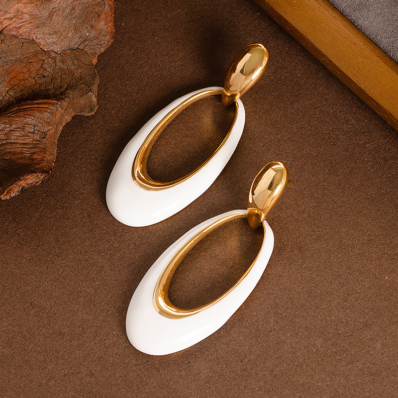 法式優雅復古滴油鏤空幾何橢圓耳環個性設計感銀針耳飾