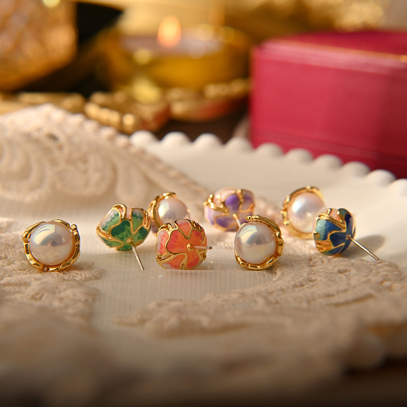 滴油工藝珍珠耳釘