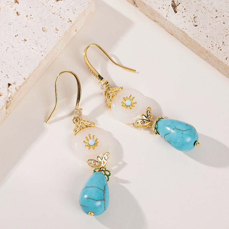 國風復古優雅新中式仿玉髓耳墜耳環長款輕奢氣質高級感顯臉瘦耳飾