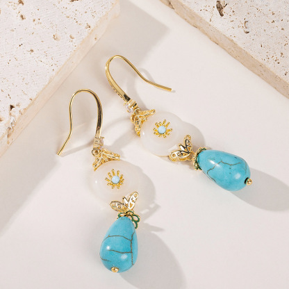 國風復古優雅新中式仿玉髓耳墜耳環長款輕奢氣質高級感顯臉瘦耳飾