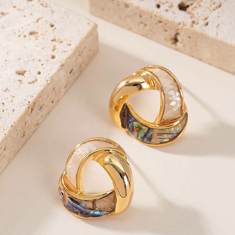 銀針法式優雅精緻小香風滴油天然鮑魚貝耳釘女小衆個性設計感耳飾