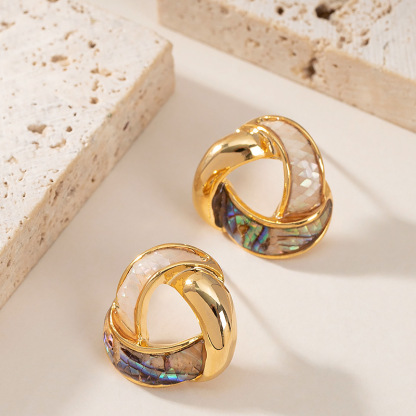 銀針法式優雅精緻小香風滴油天然鮑魚貝耳釘女小衆個性設計感耳飾