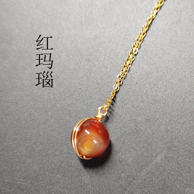 天然水晶红玛瑙項鍊｜海蓝宝珠子吊墜