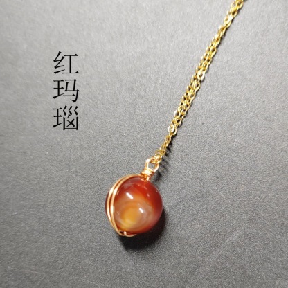 天然水晶红玛瑙項鍊｜海蓝宝珠子吊墜