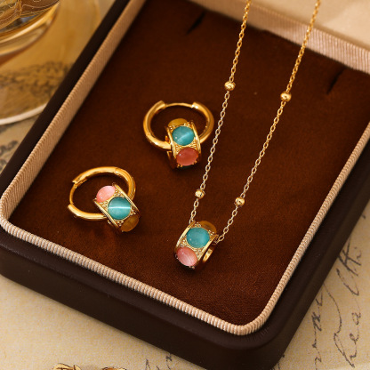 【遥听山月】巴胺幻彩圆形魔方项链｜旋转耳扣精致气质耳饰