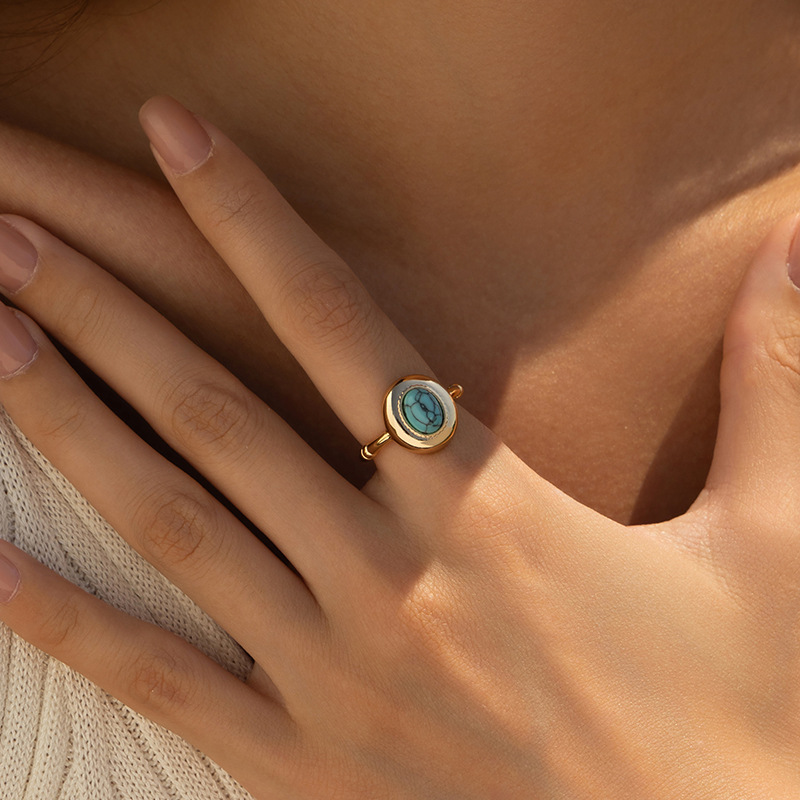 松石戒指虎眼石食指戒開口設計可疊戴個性復古可調節指環
