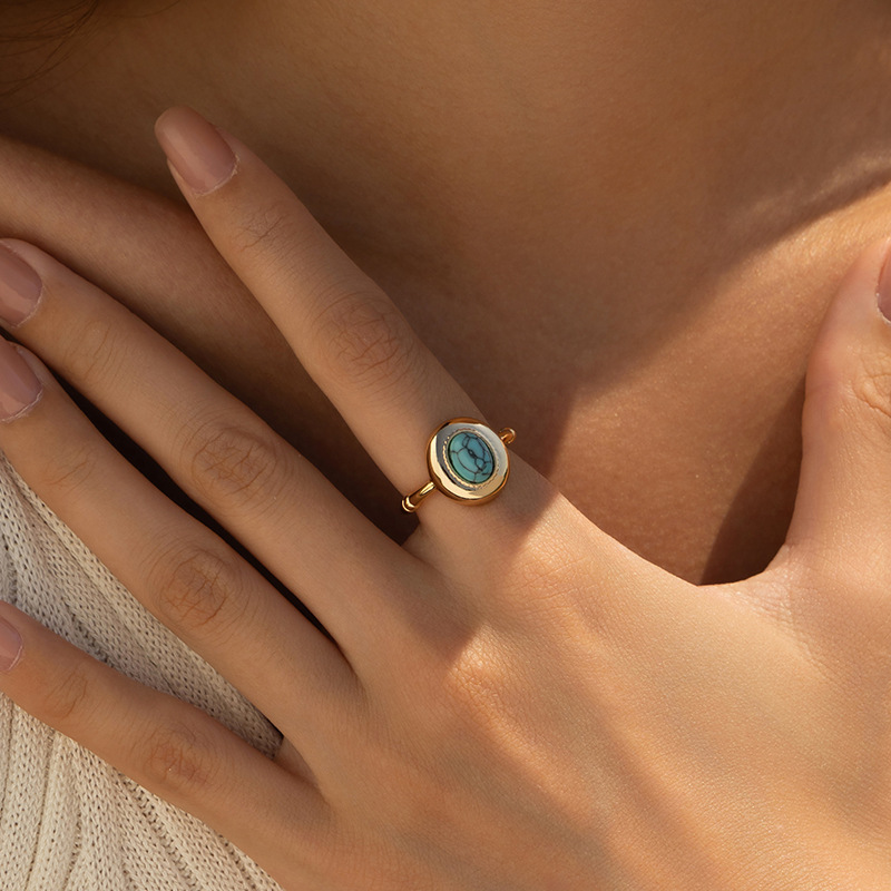 松石戒指虎眼石食指戒開口設計可疊戴個性復古可調節指環