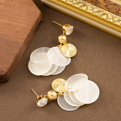 超仙甜美幾何圓形貝殼流蘇耳環輕奢氣質高級感大臉顯瘦耳飾女