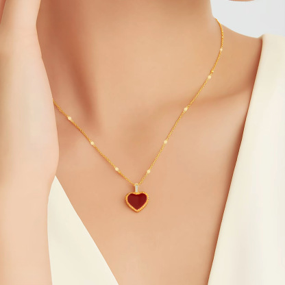 雙面愛心項鍊｜滴油貝母鑲嵌工藝