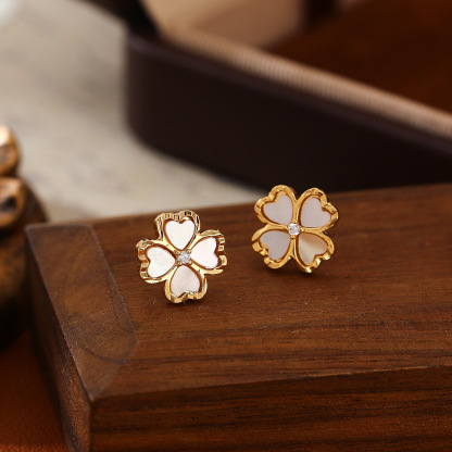 天然母贝工艺｜法式純潔四葉草耳釘