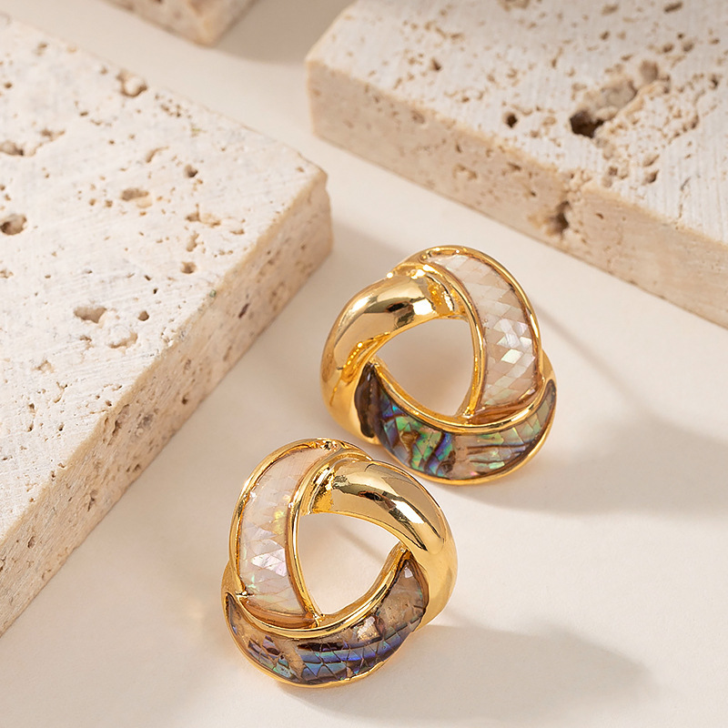 銀針法式優雅精緻小香風滴油天然鮑魚貝耳釘女小衆個性設計感耳飾